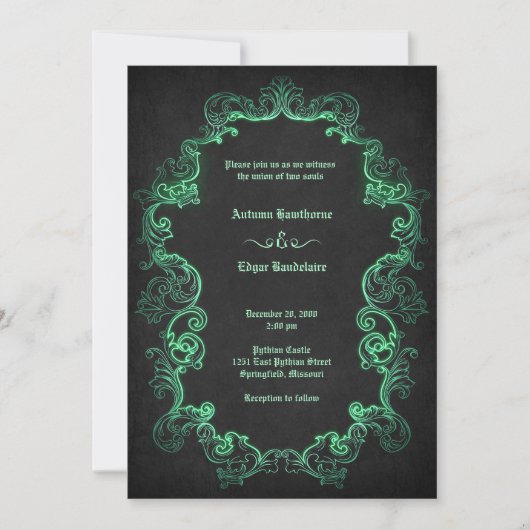 Green Black Gothic Wedding Einladung (Vorderseite)