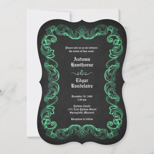 Green Black Gothic Wedding Einladung (Vorderseite)