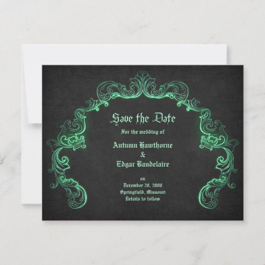 Green Black Gothic Wedding Save The Date (Vorderseite)