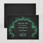 Green Black Gothic Wedding Save The Date (Vorne/Hinten)