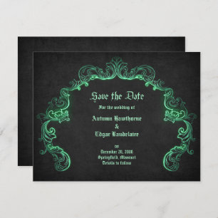 Green Black Gothic Wedding Save The Date
