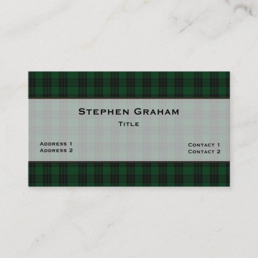 Green & Black Graham Tartan Kariert Custom Visitenkarte (Vorderseite)