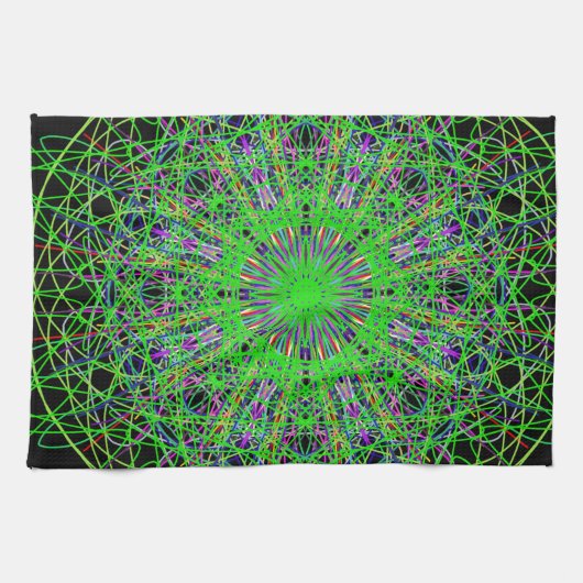 Green Black Kaleidoscope Mandala Art Geschirrtuch (Horizontal)