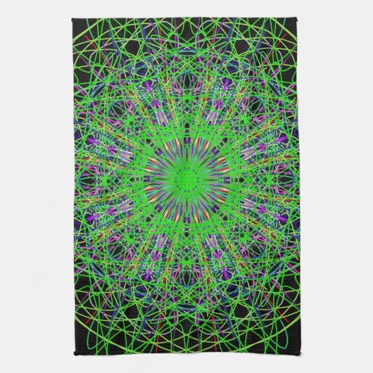 Green Black Kaleidoscope Mandala Art Geschirrtuch (Vertikal)