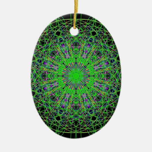 Green Black Kaleidoscope Mandala Art Keramik Ornament (Vorne)