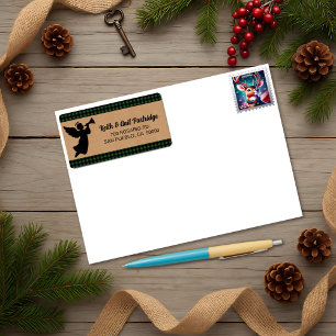Green & Black Kariert Angel Weihnachten Adressaufkleber