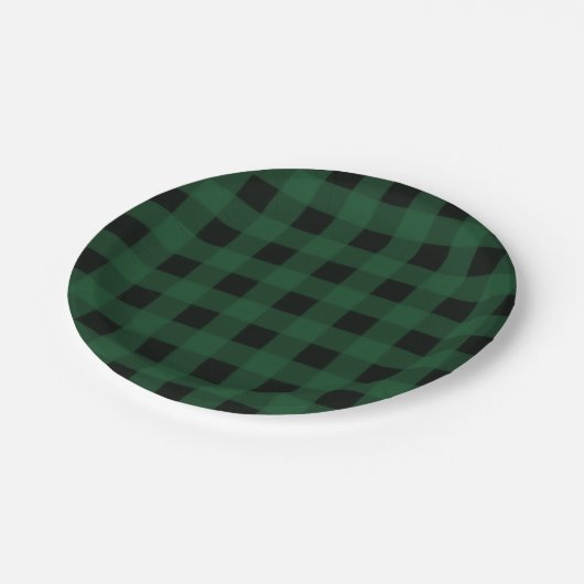 Green Black Kariert Buffalo Schachbrett Pattern Pappteller (Schrägansicht)