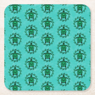 Green Black Maori Sun Symbol Tribal Turtles Rechteckiger Pappuntersetzer