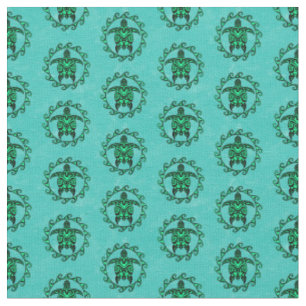 Green Black Maori Sun Symbol Tribal Turtles Stoff