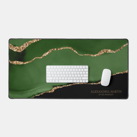 Green Black Marble Agate Gold Name Titel Schreibtischunterlage (Tastatur & Maus)