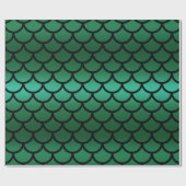 Green & Black Mermaid Scales Fantasy Fish Geschenkpapier (Flach)