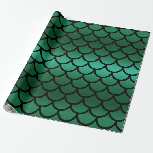 Green & Black Mermaid Scales Fantasy Fish Geschenkpapier (Ungerollt)