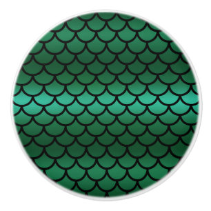 Green & Black Mermaid Scales Fantasy Fish Keramikknauf