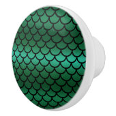 Green & Black Mermaid Scales Fantasy Fish Keramikknauf (Rechts)