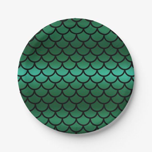 Green & Black Mermaid Scales Fantasy Fish Pappteller (Vorderseite)