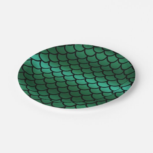 Green & Black Mermaid Scales Fantasy Fish Pappteller (Schrägansicht)