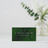 Green Black Monogram Unique Manager Business Card Visitenkarte (Stehend Vorderseite)