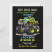 Green Black Monster Truck Birthday Einladungen (Vorderseite)