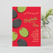 Green & Black Olives Kinder 1. Geburtstag Party Einladung (Stehend Vorderseite)