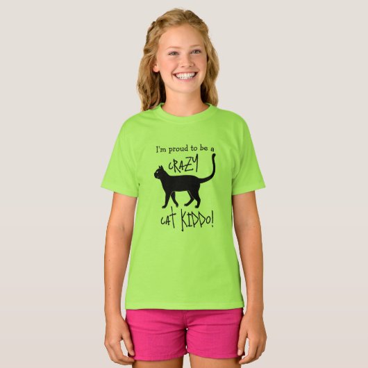 Green Black Personalisiert Crazy Cat Kiddo T-Shirt (Vorne ganz)