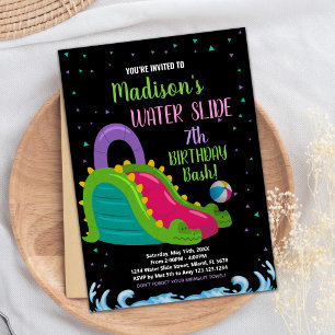 Green Black Pink Water Slide Geburtstag Einladunge Einladung