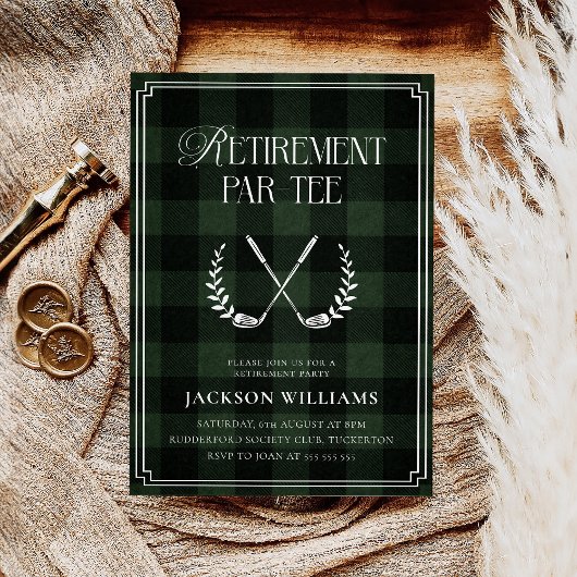 Green & Black Plaid Golf Retirement Party Einladung