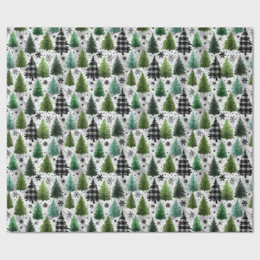 Green, Black Plaid & Houndstooth Christmas Pattern Geschenkpapier (Flach)