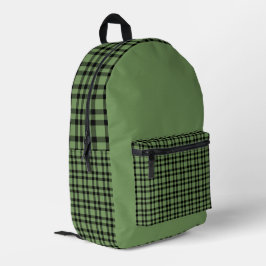 Green Black Plaid Pattern Bedruckter Rucksack