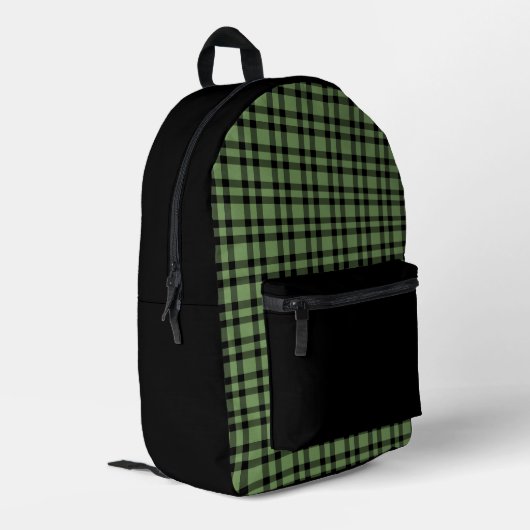 Green Black Plaid Pattern Bedruckter Rucksack (Rückseitige Ecke links)