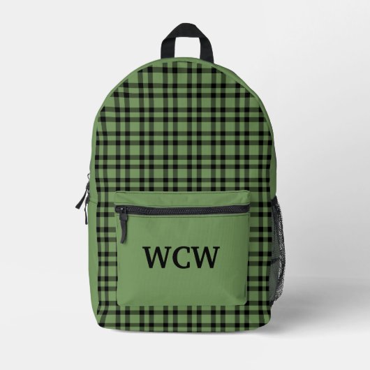 Green Black Plaid Personalize Pattern Bedruckter Rucksack (Vorderseite)