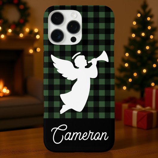 Green & Black Plaid with Angel Custom Name Case-Mate iPhone Hülle