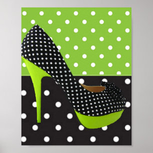 Green & Black Polka Dot High Heel Poster