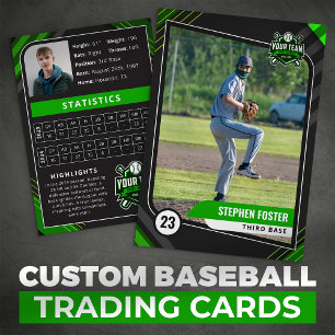 Green & Black Pro Baseball Trading Card Telefonnummerkarte
