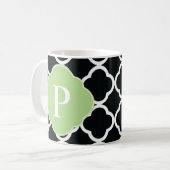 Green Black Quatrefoil Monogramm Kaffeetasse (Vorderseite Links)