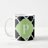 Green Black Quatrefoil Monogramm Kaffeetasse (Links)