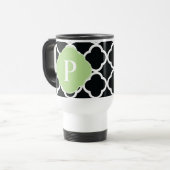 Green Black Quatrefoil Monogramm Reisebecher (Vorderseite Links)