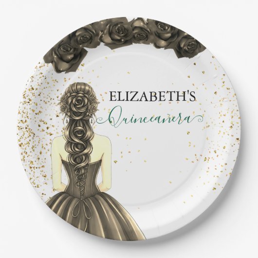Green & Black Quinceañera Custom Paper Plat Pappteller (Vorderseite)