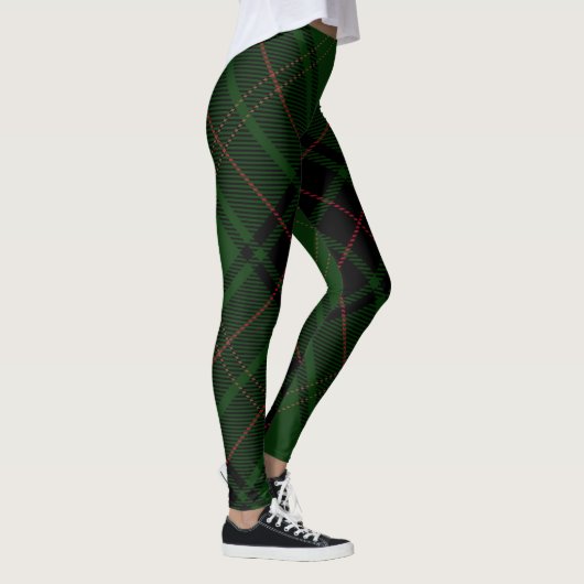 Green Black Red Trendy Diagonal Tartan Kariert Leggings (Rechts)