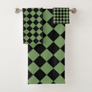 Green Black Schachbrett Diamond Pattern Badhandtuch Set