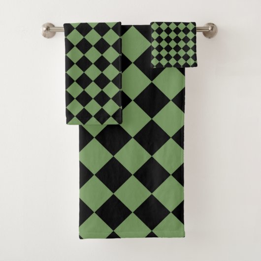 Green Black Schachbrett Diamond Pattern Badhandtuch Set (Insitu)