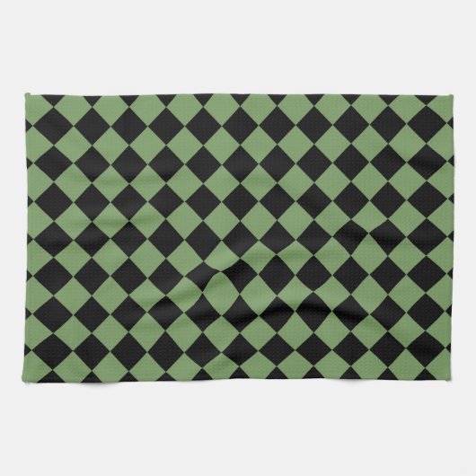 Green Black Schachbrett Diamond Pattern Geschirrtuch (Horizontal)
