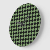 Green Black Schachbrett Diamond Pattern Große Wanduhr (Winkel)