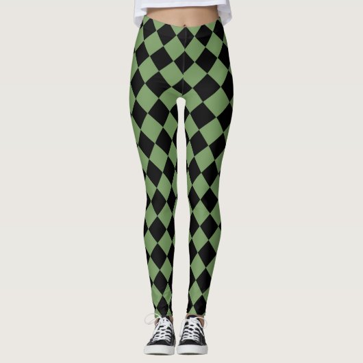 Green Black Schachbrett Diamond Pattern Leggings (Vorderseite)