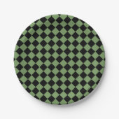 Green Black Schachbrett Diamond Pattern Pappteller (Vorderseite)