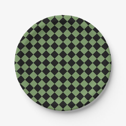 Green Black Schachbrett Diamond Pattern Pappteller (Vorderseite)