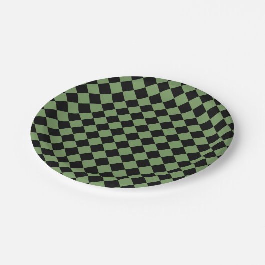 Green Black Schachbrett Diamond Pattern Pappteller (Schrägansicht)