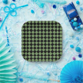 Green Black Schachbrett Diamond Pattern Pappteller (Party)