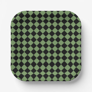 Green Black Schachbrett Diamond Pattern Pappteller