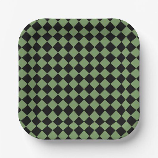Green Black Schachbrett Diamond Pattern Pappteller (Vorderseite)
