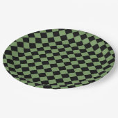 Green Black Schachbrett Diamond Pattern Pappteller (Schrägansicht)